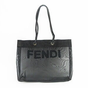 FENDI Beaded Logo Tote Bag Handbag Black Python Leather Mesh